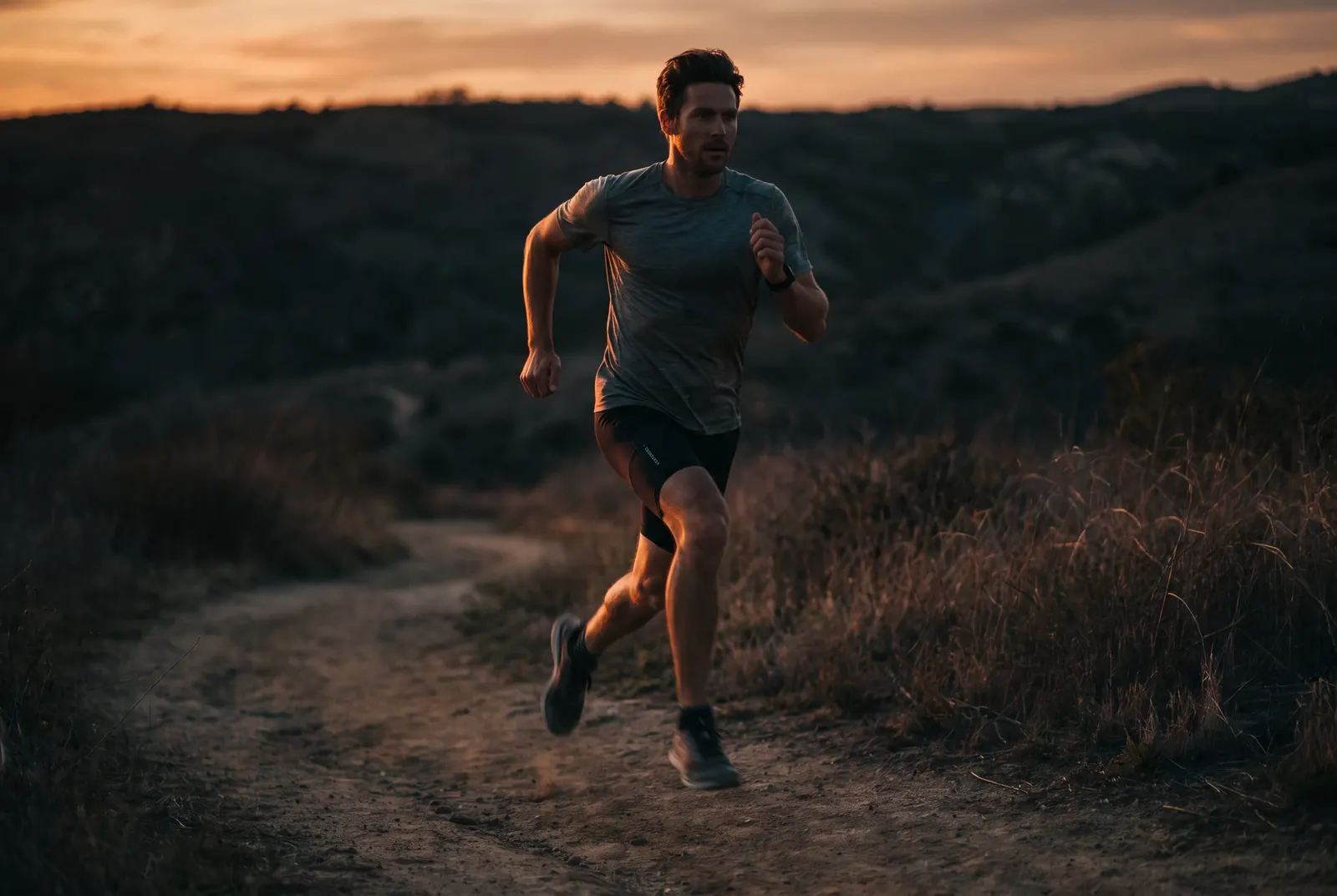 Athletic person running at golden hour