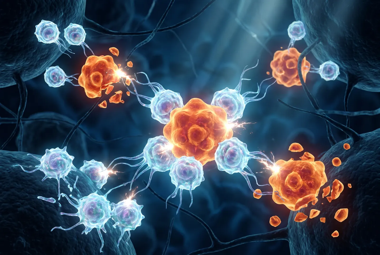 Immune cells attacking zombie cells